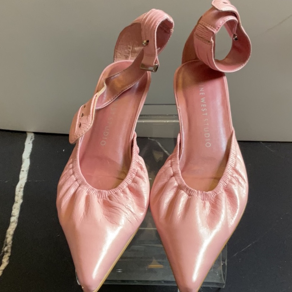 Nine West White Kitten Heels with Ankle Strap
